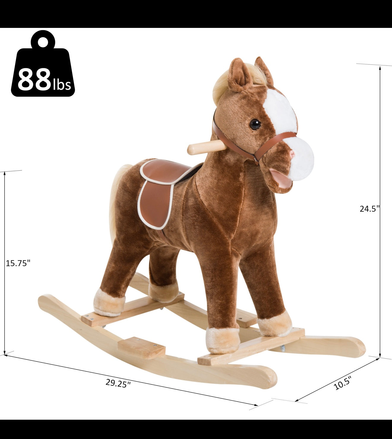 Qaba Kids Ride on Rocking Horse Toddler Plush Toy with Realistic Sounds for 3 Years Old Children