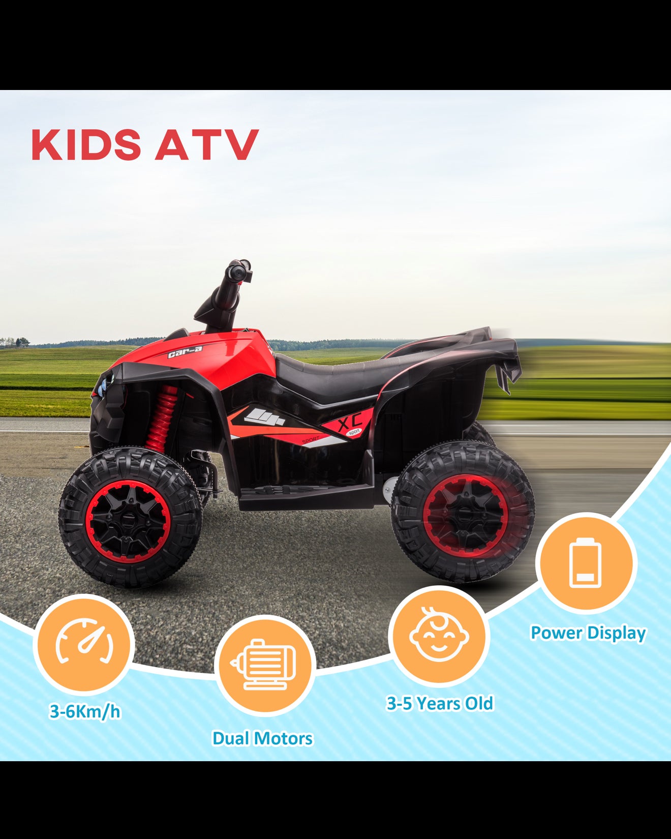 Aosom 12V Kids ATV Quad Car with Forward & Backward Function, Four Wheeler for Kids with Wear-Resistant Wheels, Music, Electric Ride-on ATV for Toddlers Ages 3+ Years Old, Red