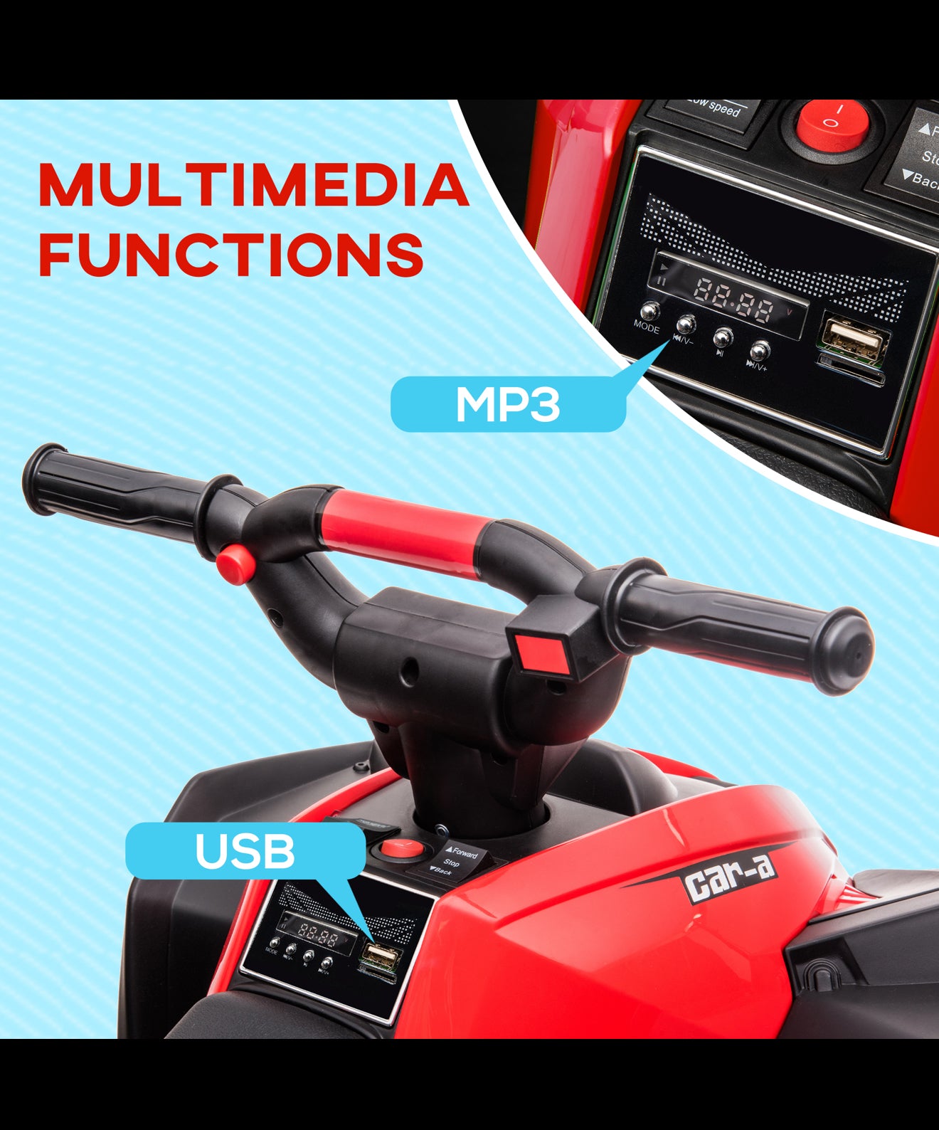 Aosom 12V Kids ATV Quad Car with Forward & Backward Function, Four Wheeler for Kids with Wear-Resistant Wheels, Music, Electric Ride-on ATV for Toddlers Ages 3+ Years Old, Red