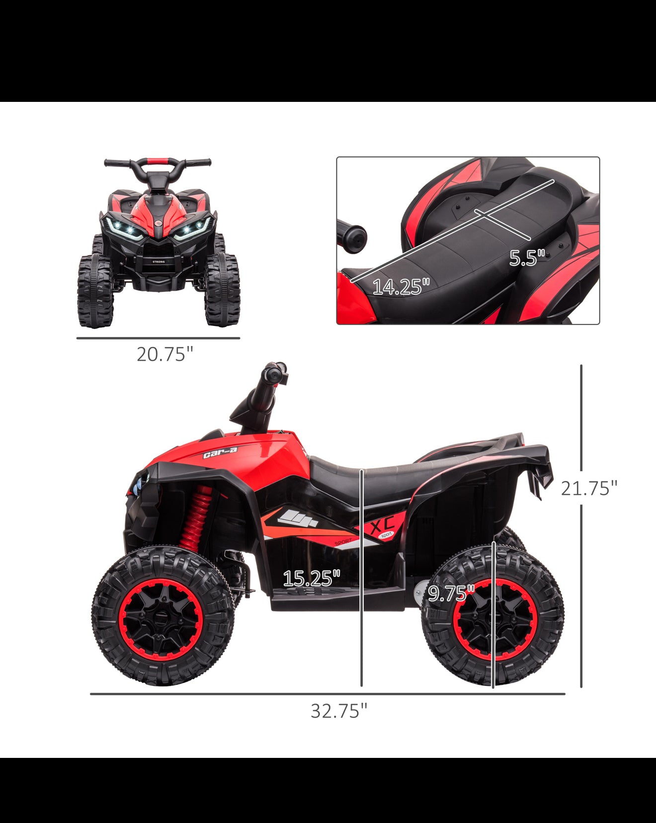Aosom 12V Kids ATV Quad Car with Forward & Backward Function, Four Wheeler for Kids with Wear-Resistant Wheels, Music, Electric Ride-on ATV for Toddlers Ages 3+ Years Old, Red