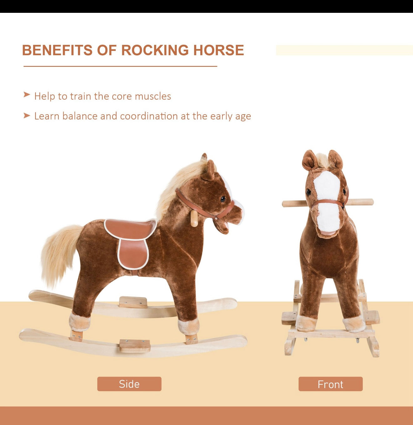 Qaba Kids Ride on Rocking Horse Toddler Plush Toy with Realistic Sounds for 3 Years Old Children