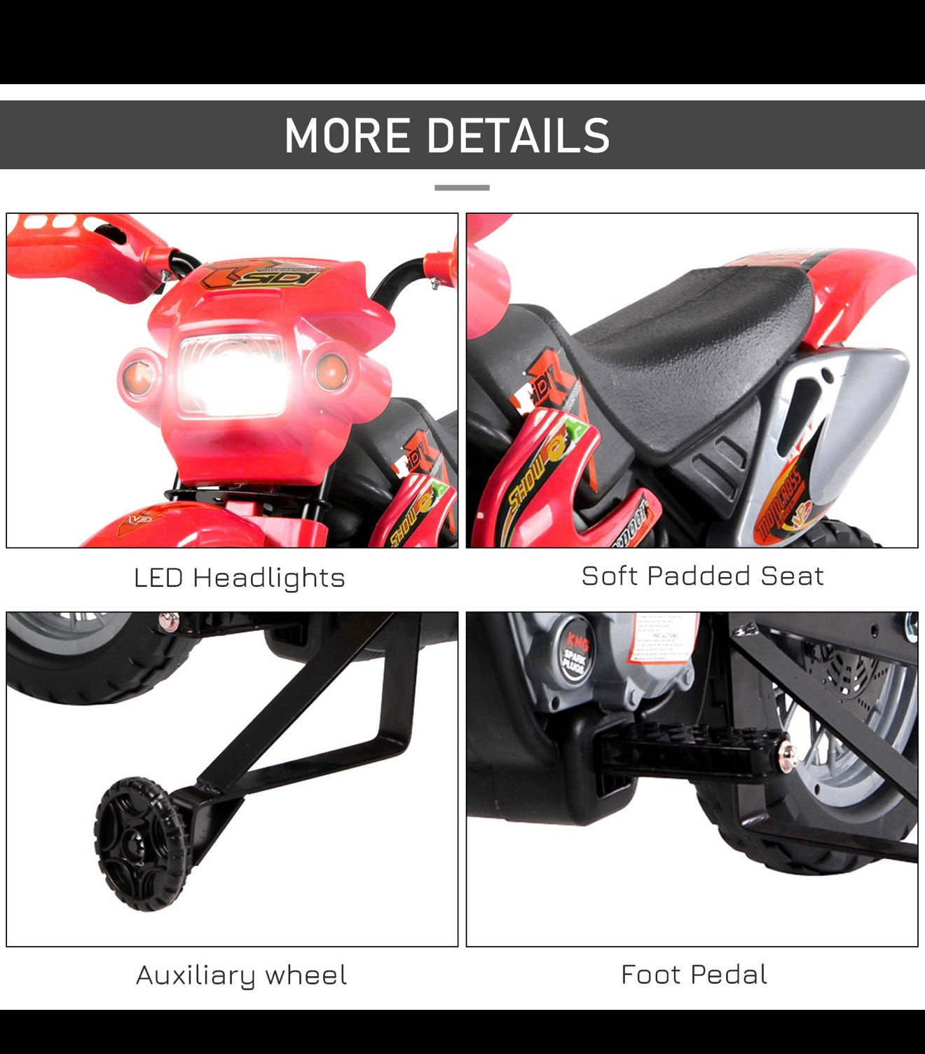 Qaba 6V Kids Motorcycle Dirt Bike Electric Battery-Powered Ride-On Toy Off-road Street Bike with Training Wheels Red