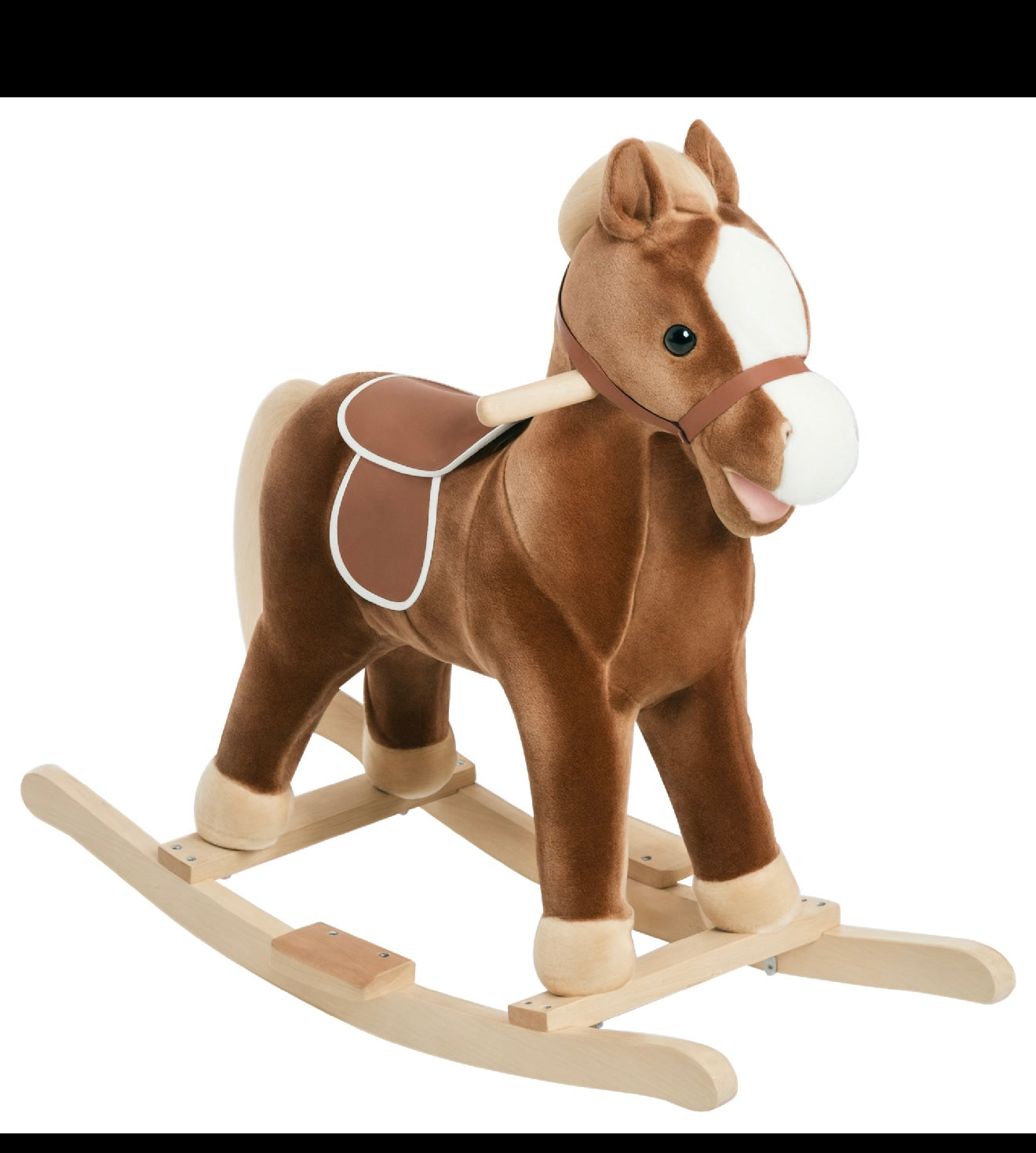 Qaba Kids Ride on Rocking Horse Toddler Plush Toy with Realistic Sounds for 3 Years Old Children